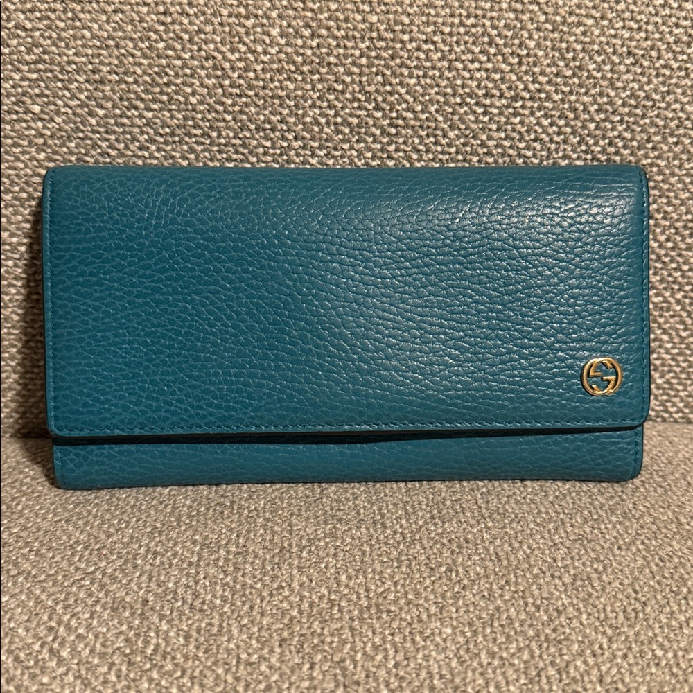 Gucci Interlocking G long wallet turquoise leather